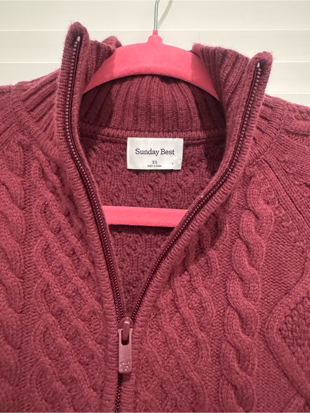Aritzia-Sunday Best Burgundy Cable-Knit Half-Zip Turtleneck Sweater - Picture 3 of 5